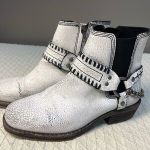 Free People distressed White Ankle Boots with metal Strap